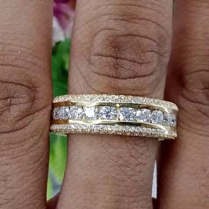 แหวนแต่งงานสีเหลืองทอง14K สำหรับผู้ชายและผู้หญิงแหวนเพชรโมอิสสำหรับงานหมั้นและงานครบรอบ - Product Image 3