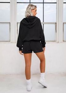 Ensemble de survêtement décontracté pour femmes, sweat-shirt et short en tricot, 2 pièces, vêtements de sport, 100% coton, été - Product Image 4
