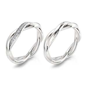 Jeulia Sterling <b>Silver</b> Custom Couple <b>Ring</b> <b>Set</b> with Twist Design Gold Plated Anniversary Inlay - Product Image 2