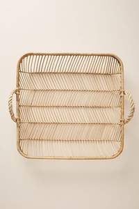 Plateau en rotin de bambou fait main plateau en rotin avec poignée tissé à la main rond haut mur plateaux de séparation des aliments multi-usages - Product Image 6