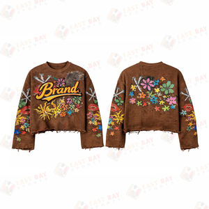 T-shirt en maille gaufrée streetwear personnalisé, poids lourd, coton thermique délavé, impression DTG, manches longues, pour homme - Product Image 5