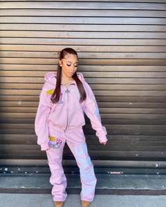 Nuevo diseño de conjuntos de dos piezas de algodón pesado, chándales con logotipo bordado personalizado parcheado para hombre, conjunto de chándales con apliques - Product Image 1