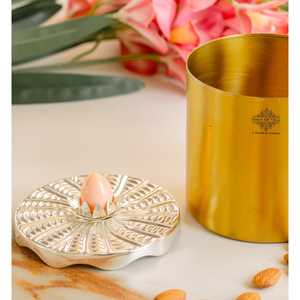 Vintage Silver & Brass Lotus Design Decorative <b>Storage</b> <b>Box</b> for Living Room Wedding Jewelry Other Items Wood & Metal <b>Material</b> - Product Image 2