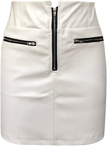 Vente en gros de jupe en cuir blanc Mini jupes sexy fendues A-LINE Streetwear à la mode goth punk en coton pour femmes à la mode d'automne - Product Image 4