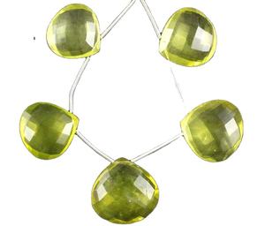 ลูกปัด Briolette รูปหัวใจเหลี่ยมเพชรพลอยหินควอตซ์สีเหลืองมะนาว5ชิ้นสำหรับทำจิวเวลรี่ DIY การแตกหักของมือชาวอินเดีย - Product Image 1