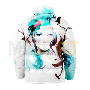 2024 nueva chaqueta acolchada de burbujas sublimada personalizada para hombres y mujeres tela de lona con cuello con capucha chaqueta acolchada impresa al por mayor - Product Image 6