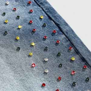 Shorts en jean décontractés pour hommes, style vintage urbain, taille mi-haute, 100% coton, respirant, séchage rapide, ourlet brut, lavage vintage, strass - Product Image 5