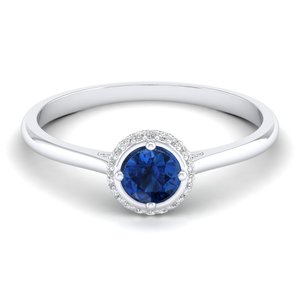 Anillo REYES Elegance de Plata de Ley 925 con Moissanita Certificada GRA, Halo Oculto, Gema de Zafiro Azul Natural, Joyería Fina - Product Image 1