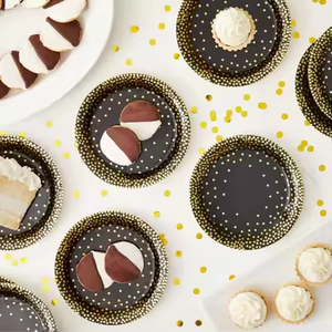 Meilleur coût Qualité exceptionnelle Feuille Fêtes modernes Desserts Or noir Vente chaude Assiette jetable Papier - Product Image 4