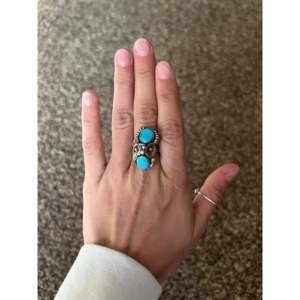 Navajo Handmade Kingman Turquoise Sterling Silver Adjustable <b>Statement</b> <b>Ring</b> - Product Image 2