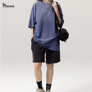 T-shirt pour femme en coton lourd 280G, délavé à l'acide, coupe ample, style streetwear, avec motif de lettres, OEM - Product Image 2