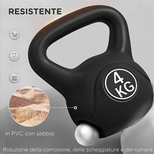 HOMCOM Kettlebell 4kg en plástico y arena con base plana y mango, 18x12x20 cm, negro - Product Image 5