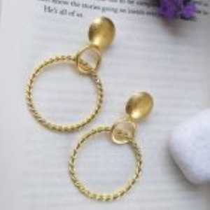 Brass Gold Plated Drop Stud Hoop <b>Earrings</b> with <b>Opal</b> for Party - Product Image 6