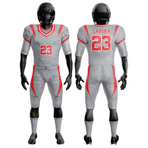 Uniforme personnalisé sublimé de football américain pour hommes 100% polyester respirant gris rouge attirail sergé équipe équipement maillot court pantalon - Product Image 1