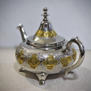2025 Vintage Type Handmade Moroccan 24K Gold Plated Fully Handmade TeaPot Elegant Silver Luxury Brass <strong>Coffee</strong> <strong>Pot</strong>
