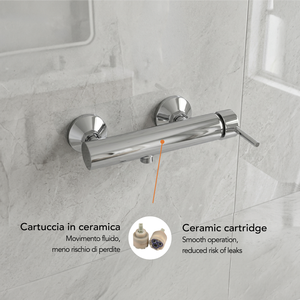 Mezclador de ducha exterior Koricini Fiemme con acabado cromado, moderno juego de ducha de latón para baño con rociador tipo lluvia - Product Image 4