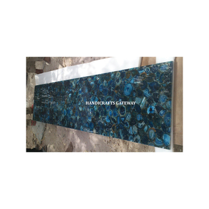 Décoration de panneau mural de forme rectangulaire Agate bleue semi-précieuse avec prix de gros Dalles de pierre naturelles polies pour la maison - Product Image 1