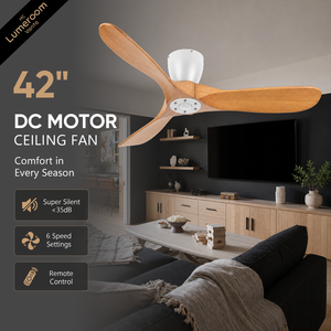 42 Inch Flush Mount Solid Wood Ceiling <b>Fan</b> Without Light, Reversible DC Motor, <b>Remote</b> <b>Control</b>, Quiet Indoor <b>Fan</b> for Bedroom - Product Image 1