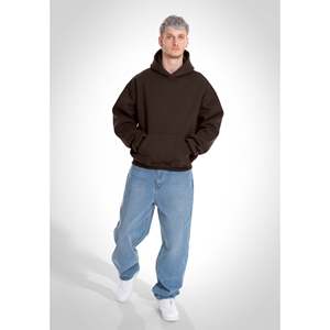 Plus Size <b>Men's</b> Oversized Knitted Solid <b>Hoodie</b>-100% Cotton Anti-Wrinkle <b>Brown</b> - Product Image 2