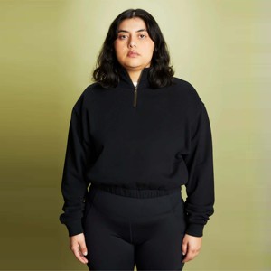 Sudadera cálida negra con cremallera y cuello embudo para mujer, jersey con cremallera suave y cómodo con cuello alto de embudo para una mayor calidez - Product Image 3