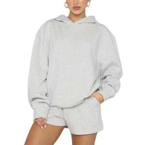 Ensemble survêtement d'été pour femme avec sweat à capuche court et short de survêtement, poches zippées, grande taille, col à capuche - Product Image 3
