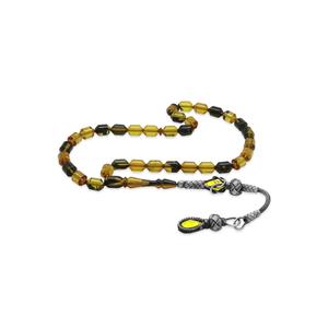 1000 capsula con nappe in argento Sterling Kazaz taglio giallo-nero rosario ambra fuoco
