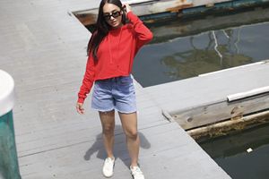 <b>Womens</b> Oversized Pullover Hoodie Pure Cotton Fleece Breathable Kangaroo Pocket Solid Blue Hooded <b>Sweatshirt</b> - Product Image 5