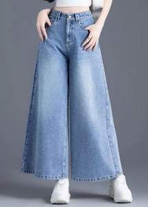 High Quality Women <b>Pants</b> and Trousers <b>Wide</b> <b>legs</b> <b>Palazzo</b> Blue Denim Slim Fit Vintage Casual Fashion Whole Sales - Product Image 2