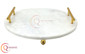Premium Round <b>White</b> Marble Serving Tray With Elegant Gold Handles Perfect for Displaying Snacks and Appetizers Sturdy Gold Legs. - Product Image 3