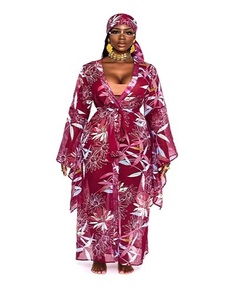 XL de talla grande, caftán Floral elegante, gasa, mangas acampanadas, corbatas estampadas para fiesta informal, descanso, envoltura recta - Product Image 1