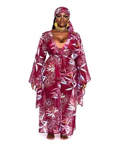 Plus Size Wrap Up Kaftan Voor Plus Size Vrouwen Flare Mouwen En Stropdassen Bedrukt Voor Vrijetijdskleding En Loungen