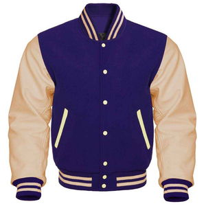 Abrigo de invierno de béisbol de cuero genuino con cuello levantado de alta calidad Letterman bordado decoración CollegeBaseballjacket para hombres - Product Image 1