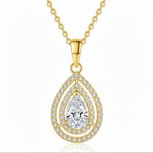 Collar de Plata de Ley 925 con Diseño de Doble Halo en Forma de Pera, Colgante de Moissanita de 1 Quilate con Forma de Gota de Agua, Cadena de Eslabones Multicolores, Moderno para Fiestas - Product Image 2