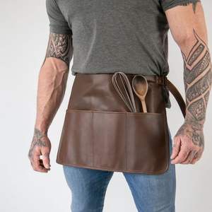 Delantal de cintura de lona de cuero de búfalo Vintage de media longitud reutilizable hecho a mano personalizado hombres mujeres Casual Chef salón peluquero accesorio - Product Image 2