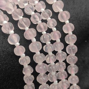Brins de perles de citrouille sculptées en quartz rose Fournisseur de pierres précieuses en vrac de 8 pouces-Perles de melon - Product Image 3