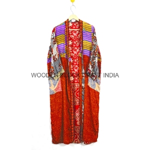 Vestido Kimono de seda reciclado Vintage indio para mujer, albornoz para mujer con estampado de retazos Sexy y ropa de baño - Product Image 4