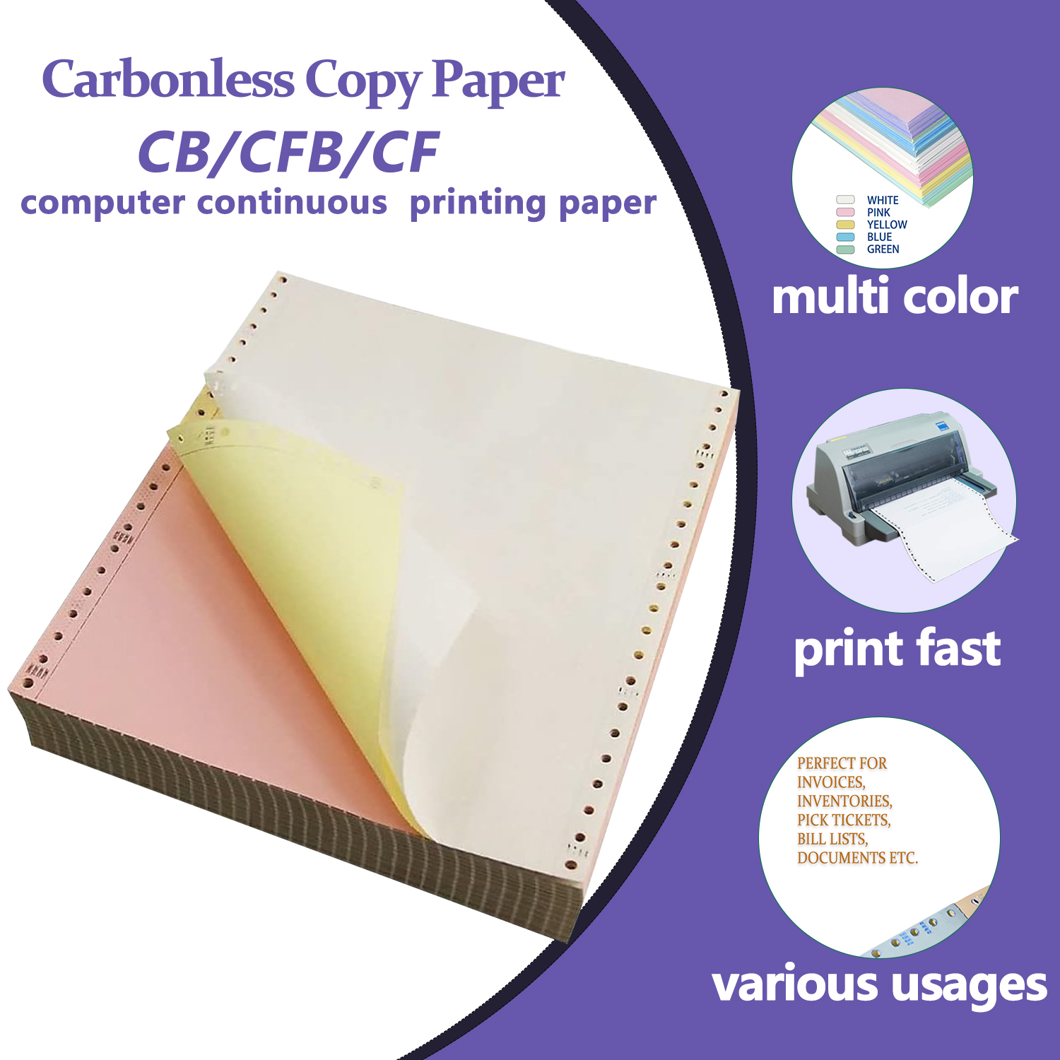 Cost-effective Carbonless Computer Copy Paper for Standard Continuous Printing Paper Dot Matrix Printer 9.5 X 11 Inch