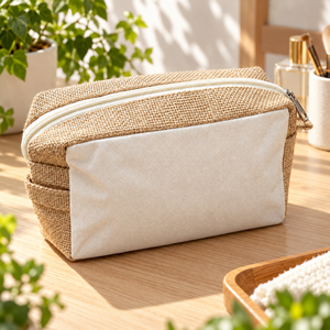 Pochette zippée carrée en toile de jute naturelle 8x5x3 pouces, logo personnalisé, réutilisable, portable, pour cosmétiques, maquillage, accessoires de voyage - Product Image 6