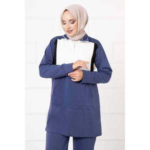 Ensemble 2 pièces décontracté pour femme Poche indigo détaillée Evased Top Hooded Collar Woven Autumn XS Size Solid Pattern Logo Decoration - Product Image 2