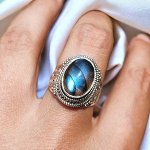 Natural Blue Labradorite Oval Shape Bezel Setting 925 Sterling <b>Silver</b> <b>Mens</b> Women Signet <b>Ring</b> Party Wholesale - Product Image 5