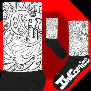 Chaussettes de dessin animé IW Comics # 1 Robotic Lizard Portal Chaussettes courtes respirantes pour usage quotidien avec imprimé doodle dessiné à la main - Product Image 1