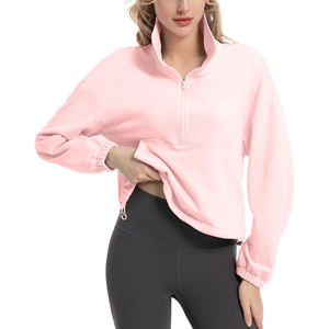 Sudadera Corta con Media Cremallera para Mujer, Top Deportivo de Alta Calidad, Transpirable, para Correr, Estilo Holgado con Hombros Caídos - Product Image 4