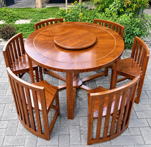 Industrial Modern Solid Wood Dining <b>Table</b> <b>and</b> <b>Chair</b> Set Round Extendable 8 Seater Pre-assembled Dining Room Furniture 6 Piece - Product Image 1