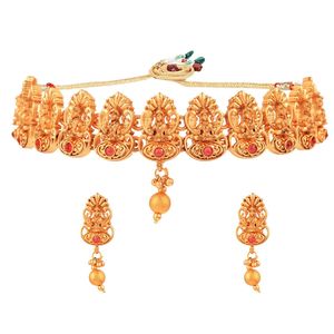Indian Manufacturer Gold Plated Religious Laxmi Choker <b>Necklace</b> Earrings Set Indian Traditional Jewelry Set Bridal Set for Women - Product Image 5