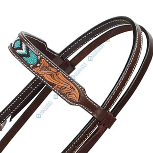 Bride de cheval en cuir de forme anatomique de haute qualité légère avec doublure douce et front ondulé - Product Image 6