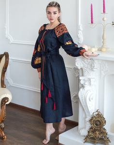 Vestido de fiesta de manga larga con cuello redondo, borlas - Product Image 2