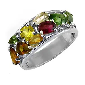 Women's <b>Silver</b> <b>Statement</b> <b>Ring</b> with Multi-Gemstones Geometric Pattern Platinum Fine Jewelry Rhodium Plating Garnet Cut Men's <b>Ring</b> - Product Image 1