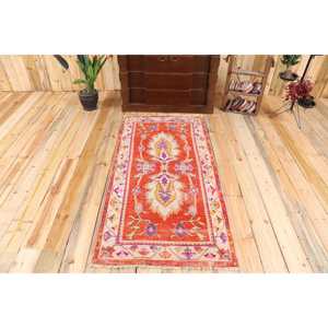 2.7x5.4 ft Rug, Vintage Turkish Rug, <b>Red</b> Ikat <b>Wool</b> Rug - Product Image 1