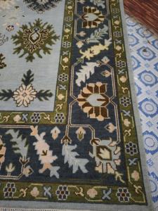 Tapis d'intérieur en laine noué à la main, tapis floral oriental bleu-vert, tapis traditionnel fait main avec bordure pour salon et chambre à coucher - Product Image 2