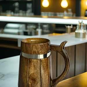 Tasse à café en bois en forme de seau avec poignée, tasse à cocktail à double paroi en acier inoxydable pour bar - Product Image 3